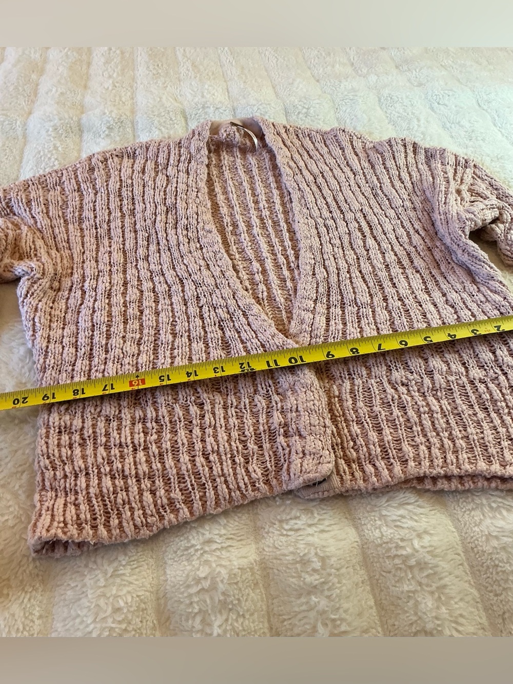 FREE PEOPLE BLUSH PINK TEXTURED OPEN FRONT CHENILLE KNIT CARDIGAN (XS) - Picture 5 of 8